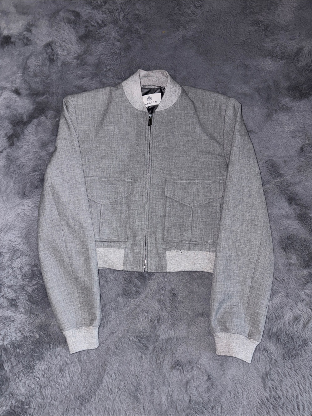 Babaton Light Gray Cropped Bomber Jacket